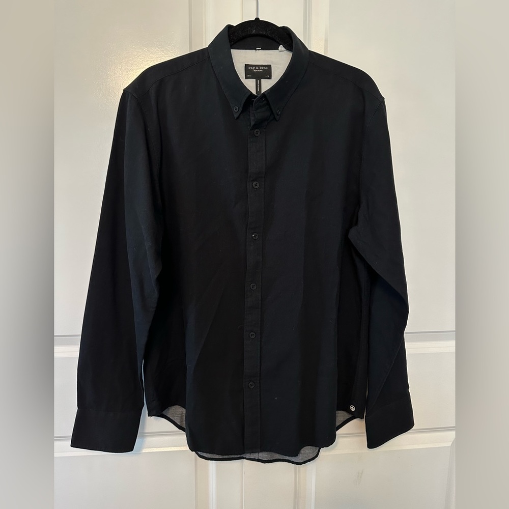 Rag & Bone Fit 2 Tomlin Shirt, Black, button down long sleeve, Size Large